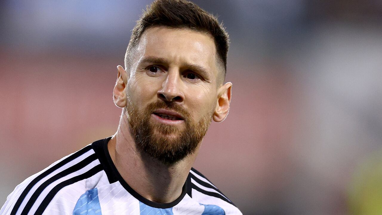 HARRISON, NEW JERSEY - SEPTEMBER 27: Lionel Messi #10 of Argentina reacts in the second half against Jamaica at Red Bull Arena on September 27, 2022 in Harrison, New Jersey. Argentina defeated Jamaica 3-0. (Photo by Elsa/Getty Images)