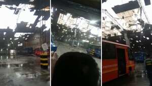 SITP se cae el techo de patio taller debido a los fuertes vientos