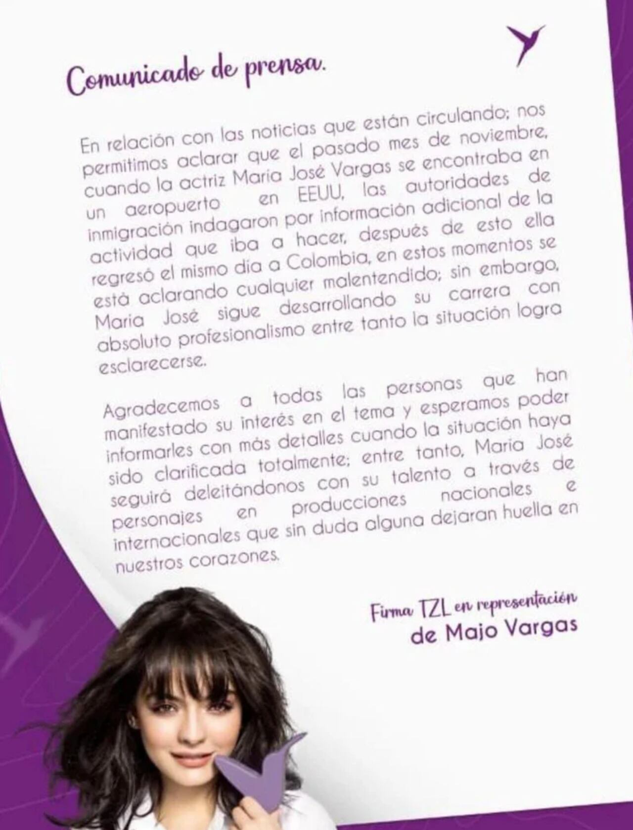 Majo Vargas comunicado