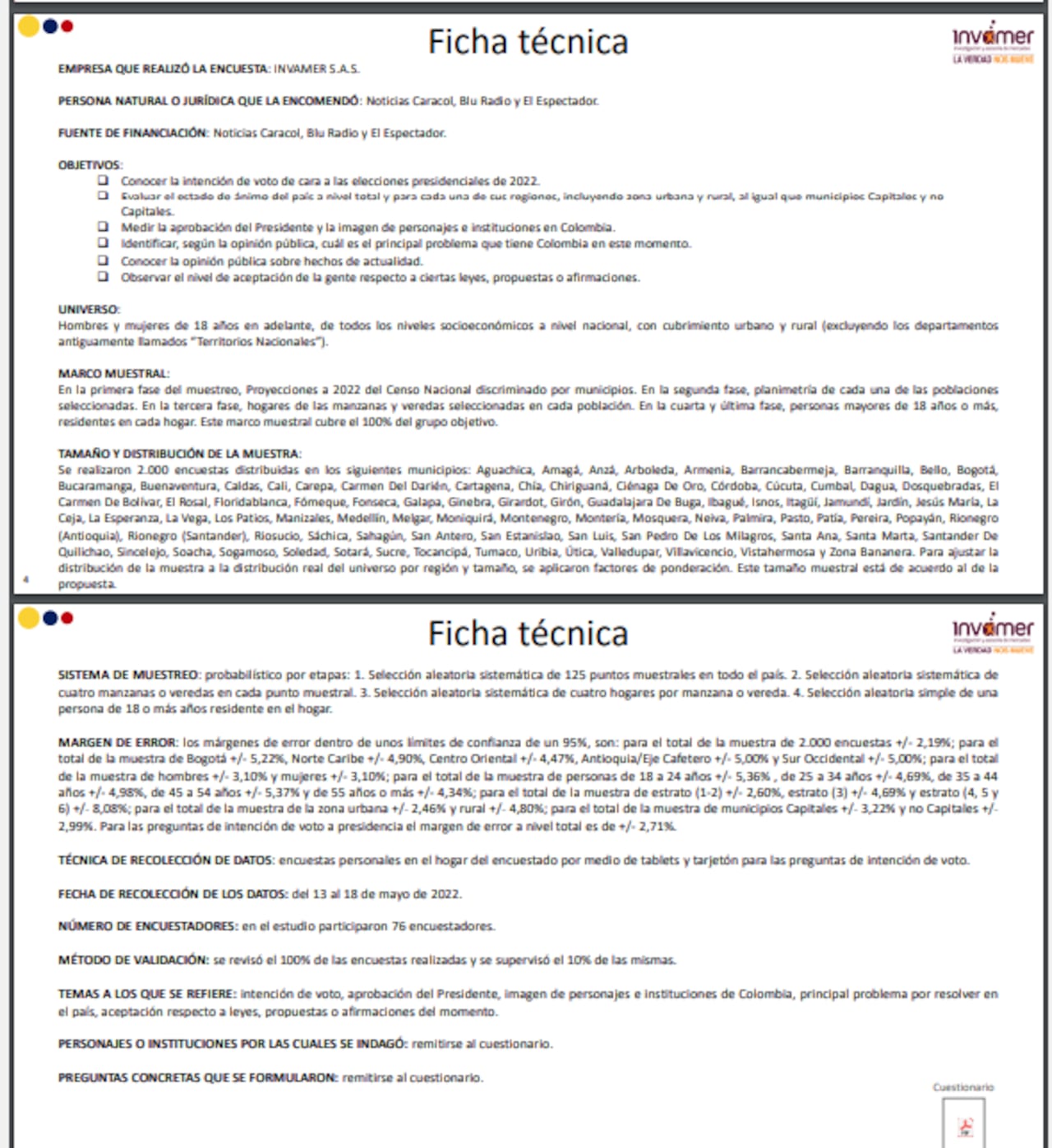 Ficha Técnica encuesta Invamer