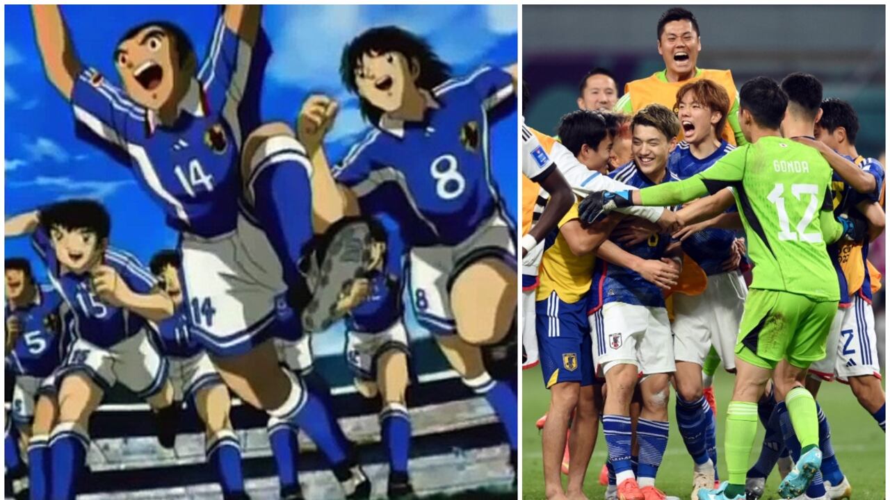 Los fanáticos de Japa reaccionan después de que Japón anotó un gol mientras veían un partido de la Copa Mundial de Qatar 2022 entre Japón y Alemania en un evento público para ver el partido de fútbol en Tokio, Japón, el 23 de noviembre de 2022.