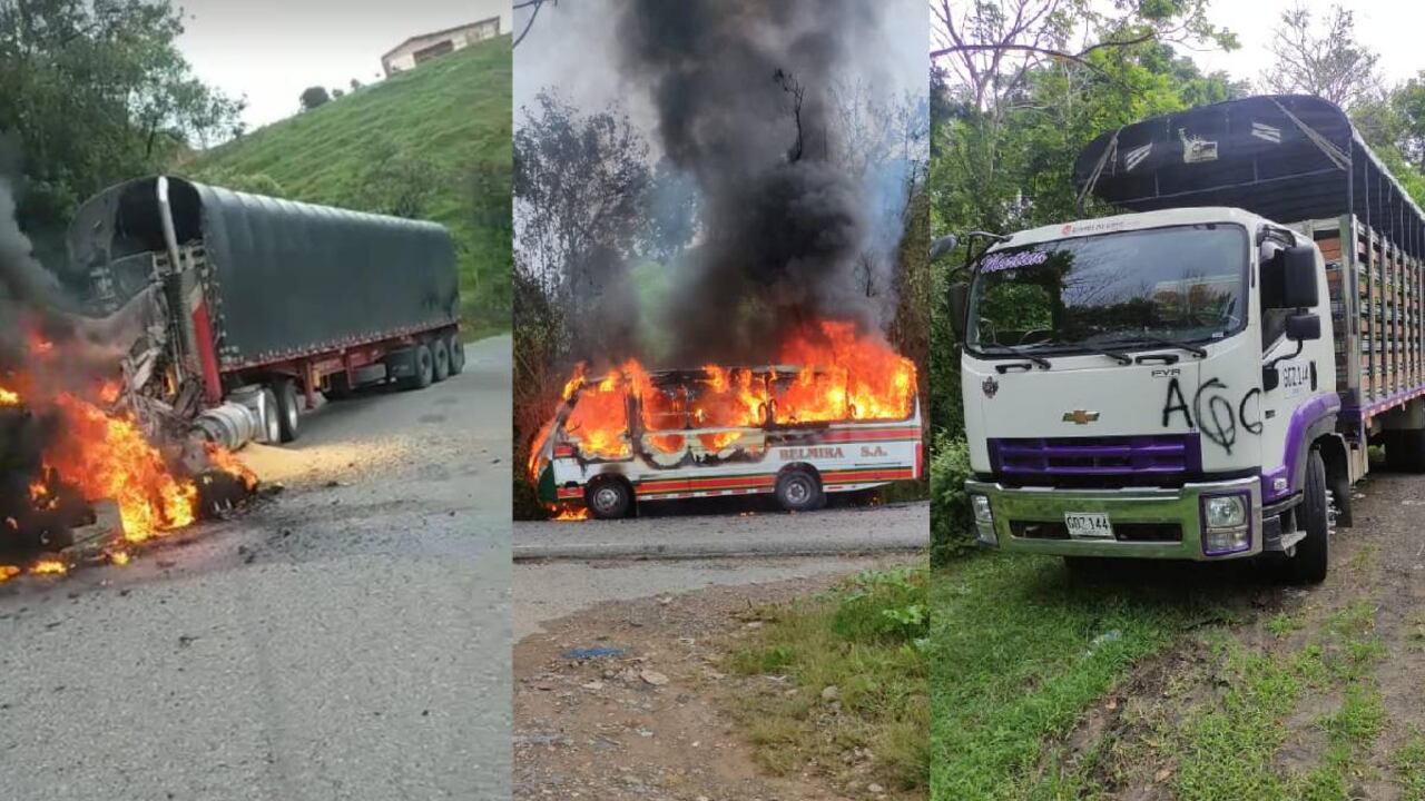 Camiones quemados en el paro armado del 6 de mayo de 2022.