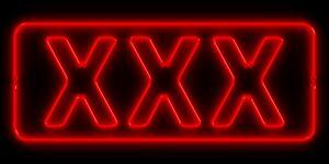 Neon signboard: XXX. 3D render. Isolated on black