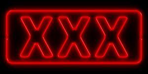 Neon signboard: XXX. 3D render. Isolated on black