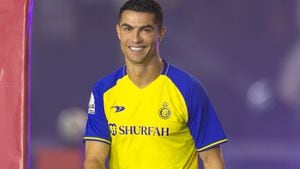 Cristiano Ronaldo druante su presentación con el Al-Nassr de Arabia Saudita.